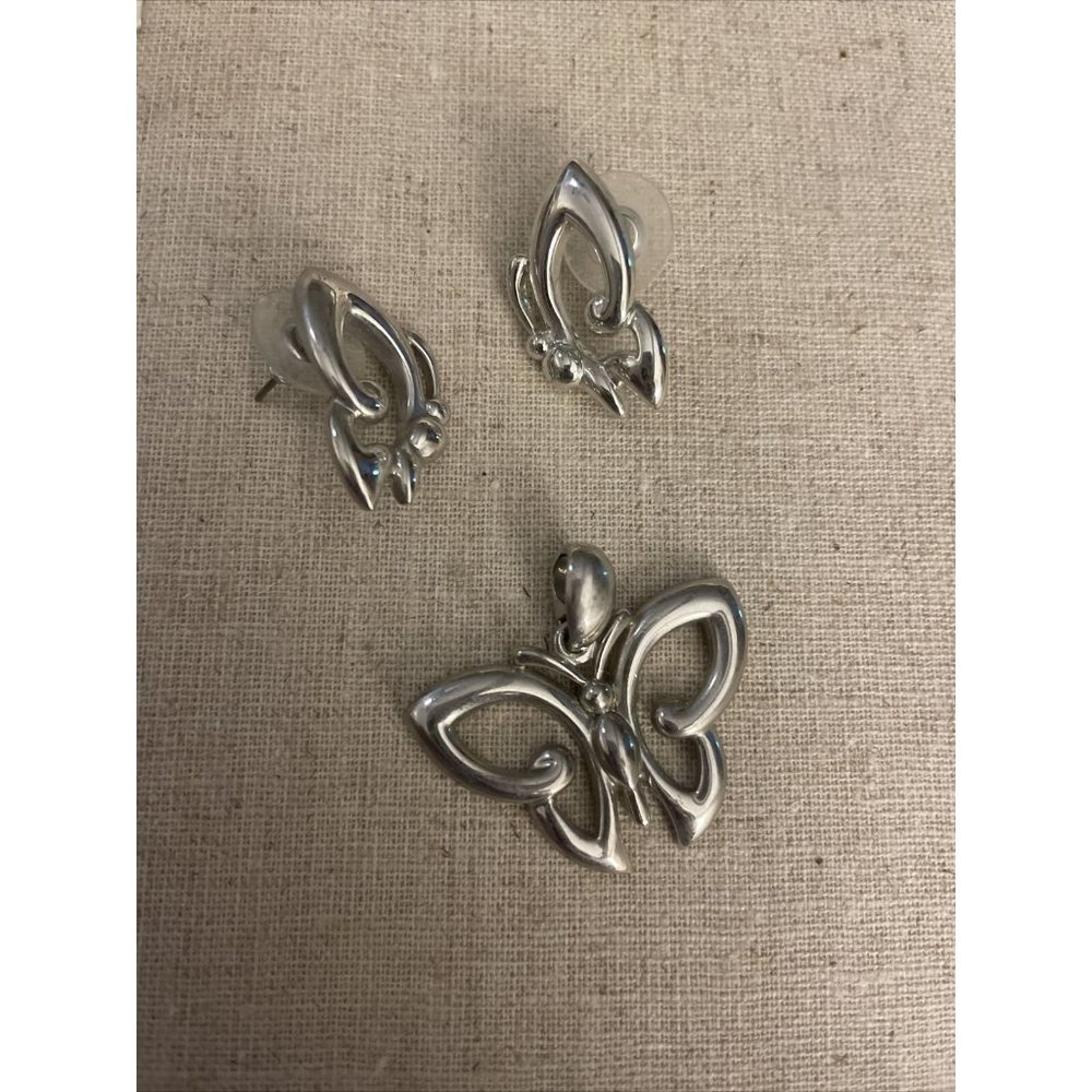 Set-Vintage Pierre Balmain Butterfly Rhodium Plated Silver earring/pendant